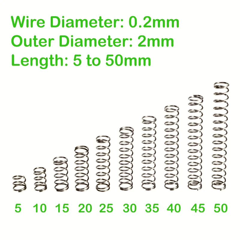 

Wire Diameter 0.2mm Outer Diameter 2mm Length 5mm to 50mm Compression Spring Return Small Spring
