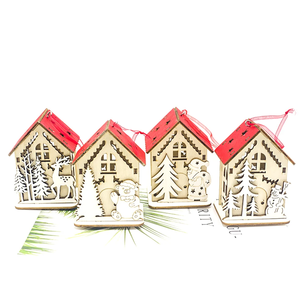 Рождественский Деревянный 3D дом Светодиодная лампа подвесная подвеска