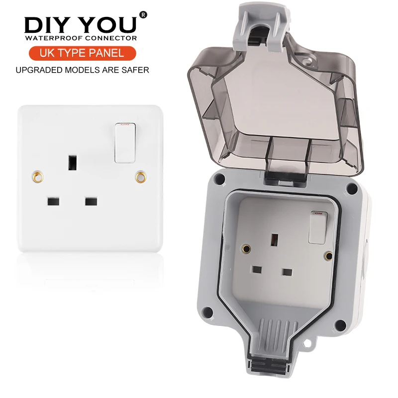

IP66 UK Standard Upgraded Safer Waterproof Outdoor Wall Switch Socket For Home Garden Outlet Suitable large plug Power Socket
