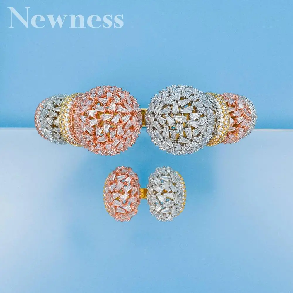 

Newness luxury Unique African Bangle Ring Set Jewelry Sets For Women Wedding Cubic Zircon Crystal CZ Dubai Bridal Jewelry Set
