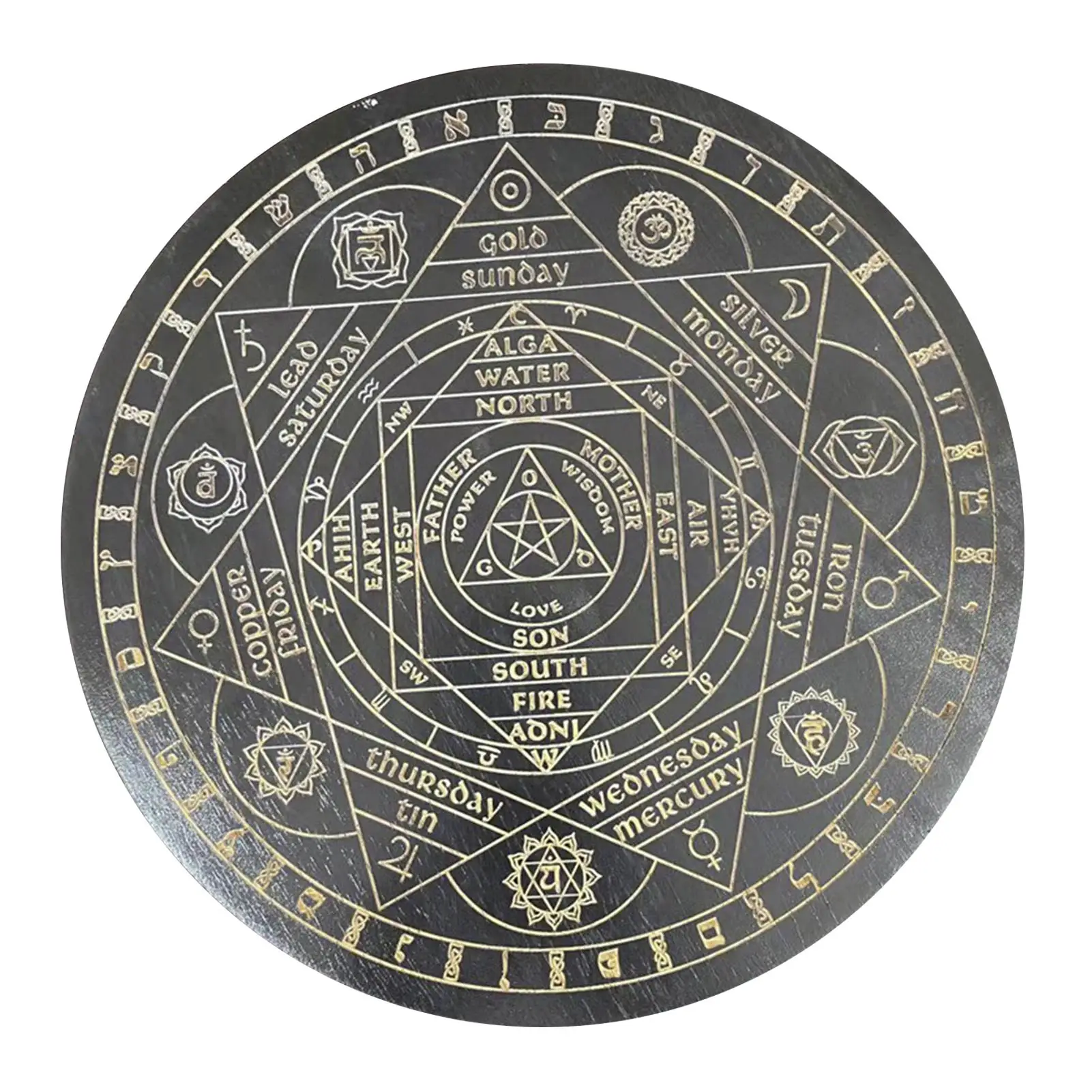 

Seven Chakra Crystal Energy Disk Oak Carved Witch Divination Props Star Pendulum Board Wooden Carven Board Altar Well-suited