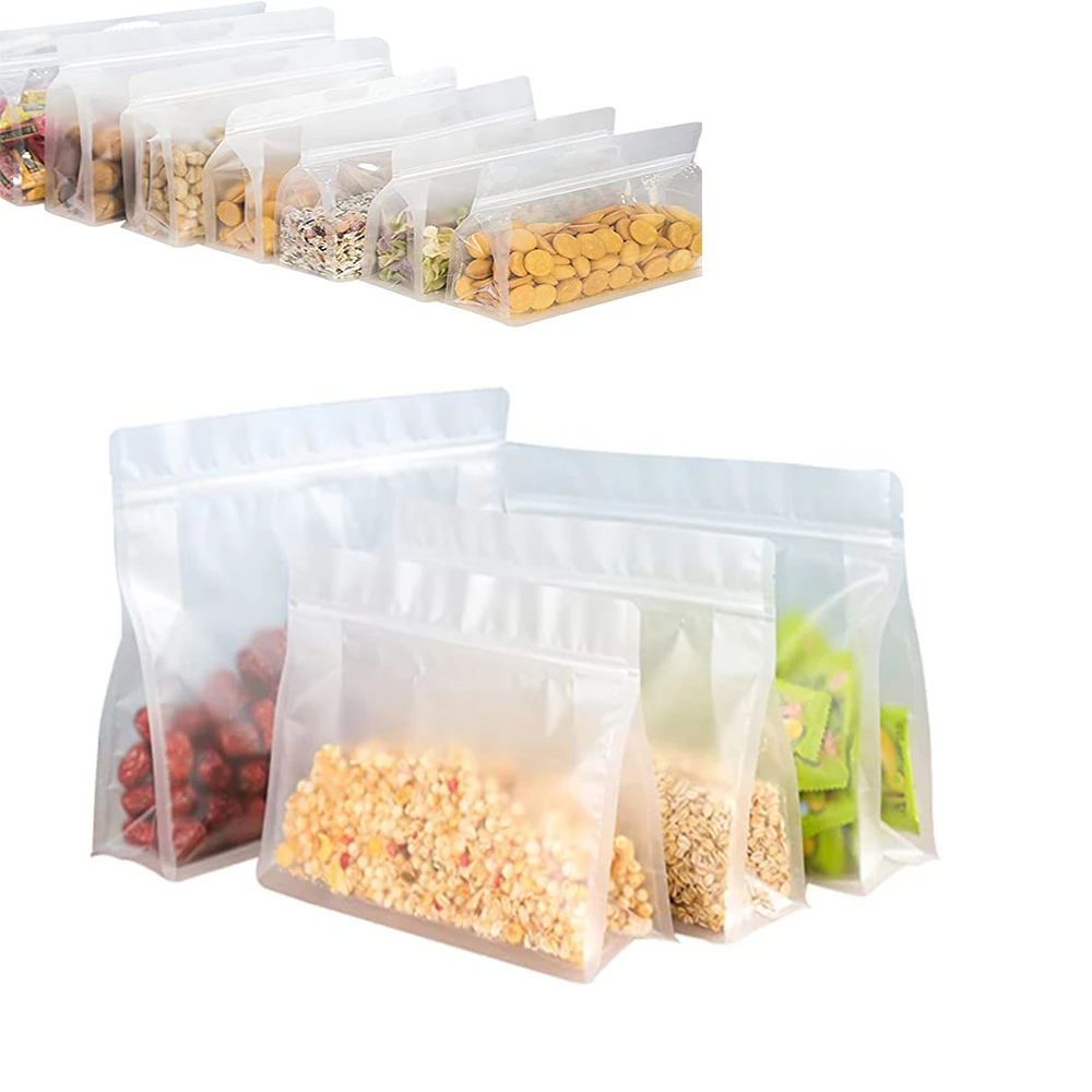 

Transparent Matte Stand Up Food Bag Resealable Zipper Thickened Snack Packing Bags Plastic Food Saver Sealing Bag Carry Pouch