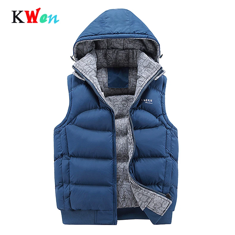 Мужской Хлопковый жилет без рукавов повседневный утепленный с капюшоном