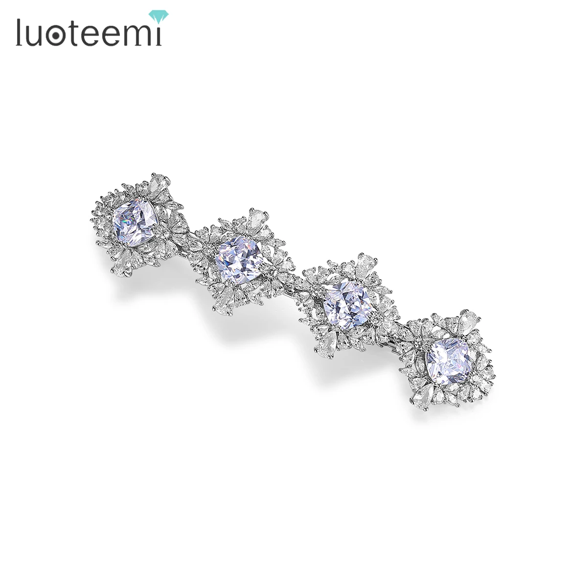 

LUOTEEMI Korean Fashion Shinny Cubic Zircons Hair Clips for Women Four Crystals Top Quality Wedding Jewelry for Bridal Christmas