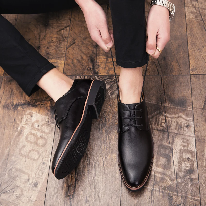 Mens Shoes Casual Oxford For Men Fashion Leather Formal Classic Black Retro Dress Lace-Up Elegantes Shoe | Обувь