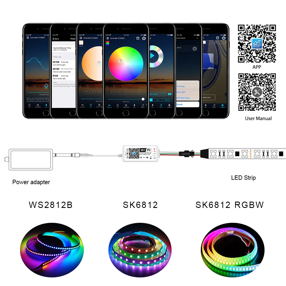 Контроллер Magic Home LED SPI DC12-24V пикселей мини-контроллер Wi-Fi для светодиодной ленты