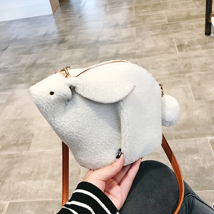 

Милая дизайнерская женская сумка через плечо из овечьей шерсти с кроликом, сумки на плечо в форме животного кролика для женщин, модная мульт...
