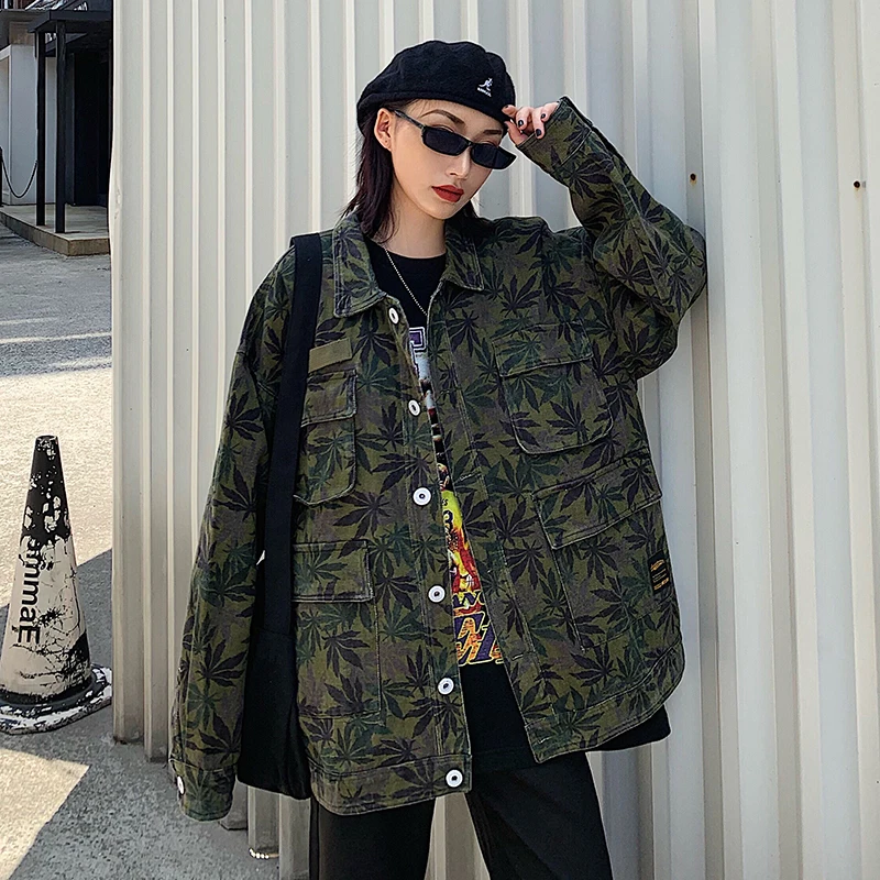 Кленовый лист камуфляжная Женская куртка карго несколько карманов осенняя