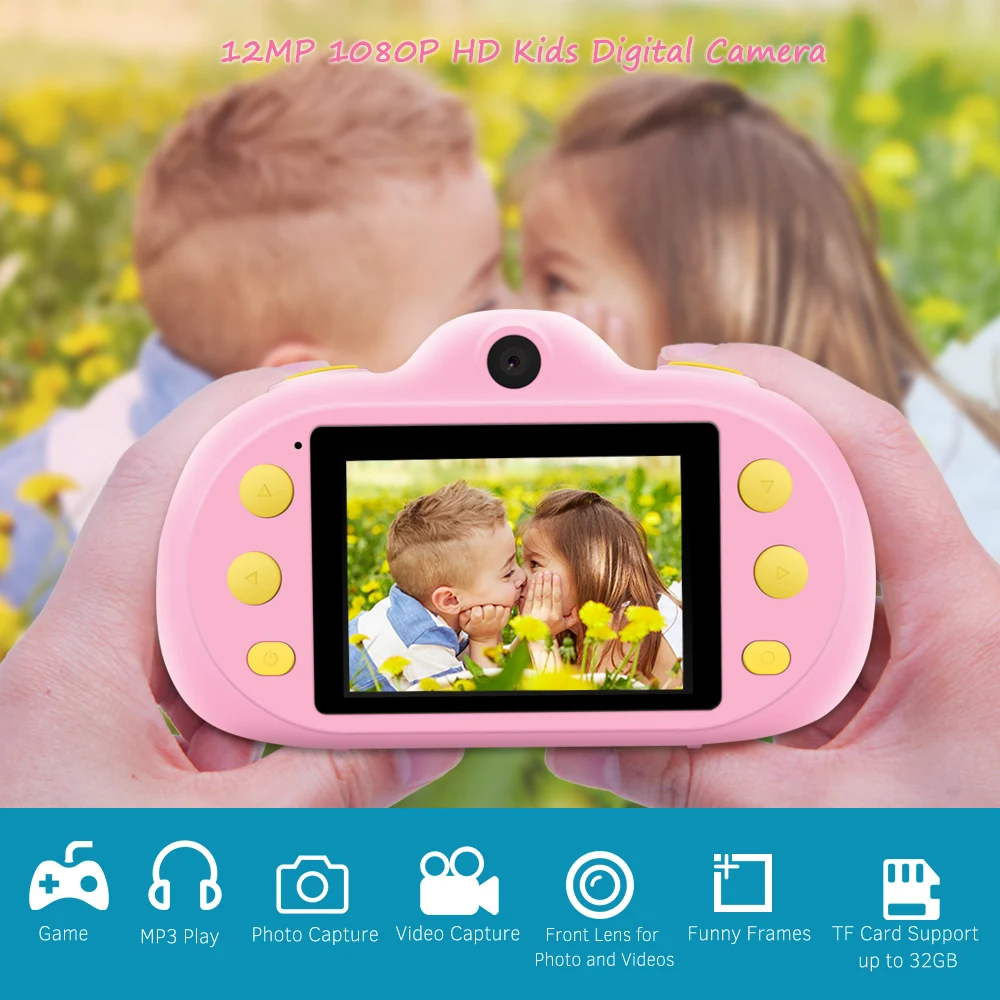 12MP 1080P HD детская камера, мини цифровая камера, 2,4 дюймов ЖК-экран, двойные линзы с фото-видео, MP3 режимы игры, детские игрушки