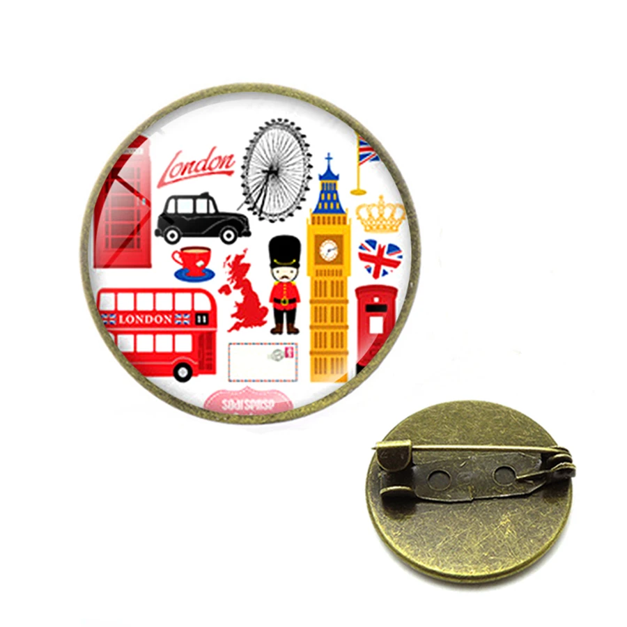 Винтажные броши в виде автобуса Красного Лондона Ретро стиль узор стеклянный