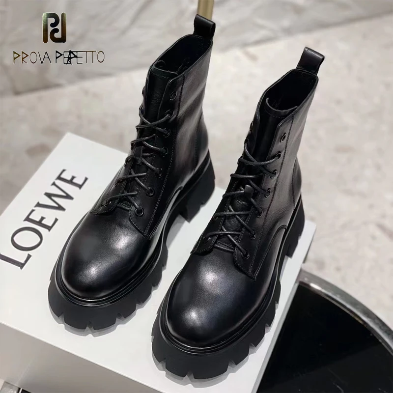 

Round Toe Thick-soled Cowhide Martin Boots Fashion Front Zipper Short Boots Thick Heels Cross Laces Are Thinner Autumn 2021 New