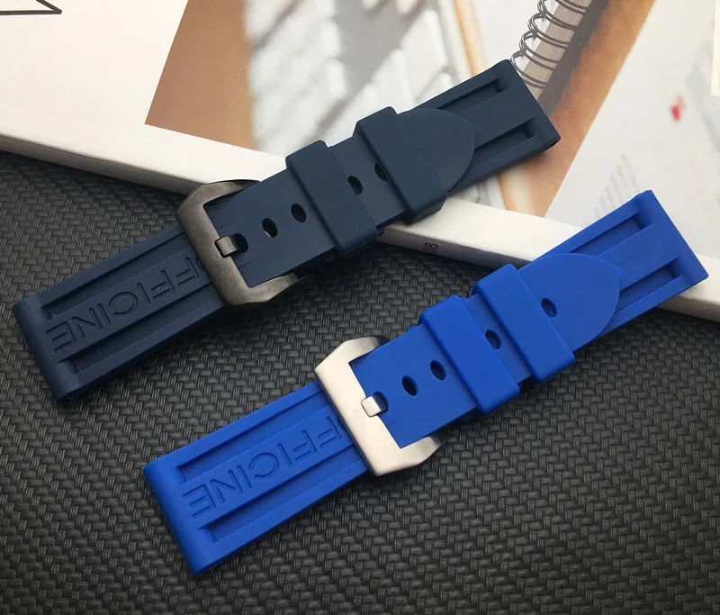 22 мм 24 мм синий ремешок для часов натуральный мягкий силиконовый резиновый ремешок для часов подходит для Panerai ремешок браслет пряжка с язычком Бесплатные инструменты