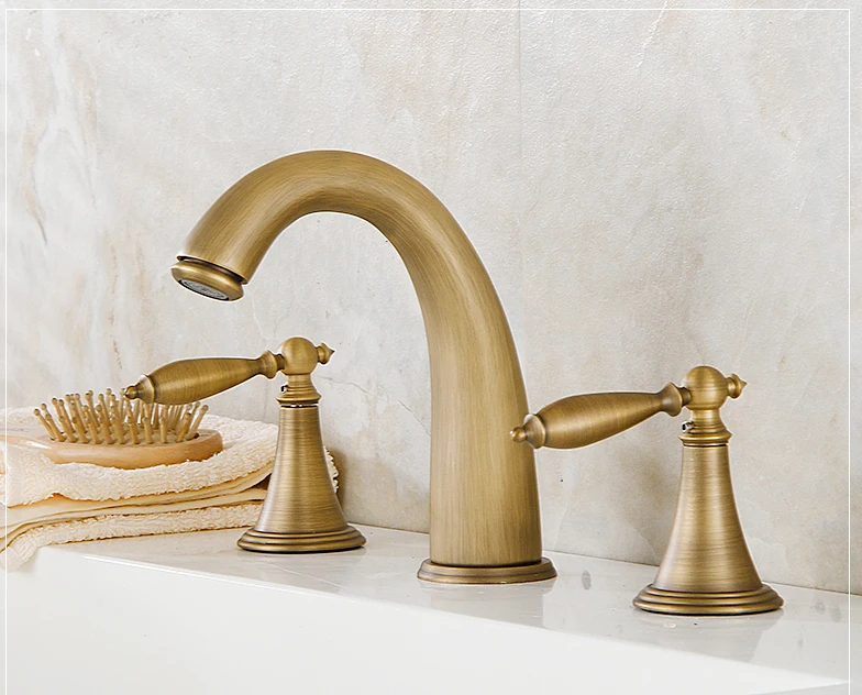Античная латунная Ванна с широким бортиком кухонный смеситель 3 отверстиями и