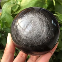natural silver obsidian crystal ball hand polished decorative gift