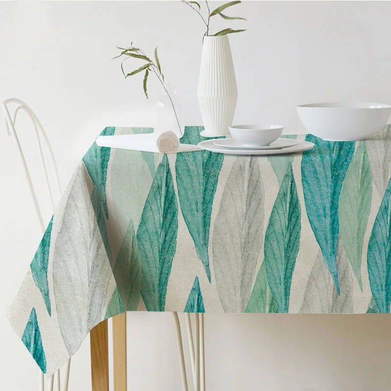

Nordic Tropical Plant Green Leaf Pattern Printed Linen Waterproof Table Cloth Home Kitchens Hotel Decorative Tablecloth
