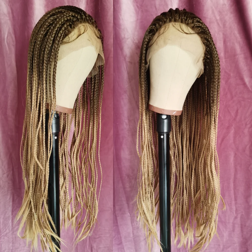13*4 Long Box Braided Synthetic Lace Front Wigs for Black Women 26 Inches Blonde/Brown/Black/Ombre Color Box Braids Hair