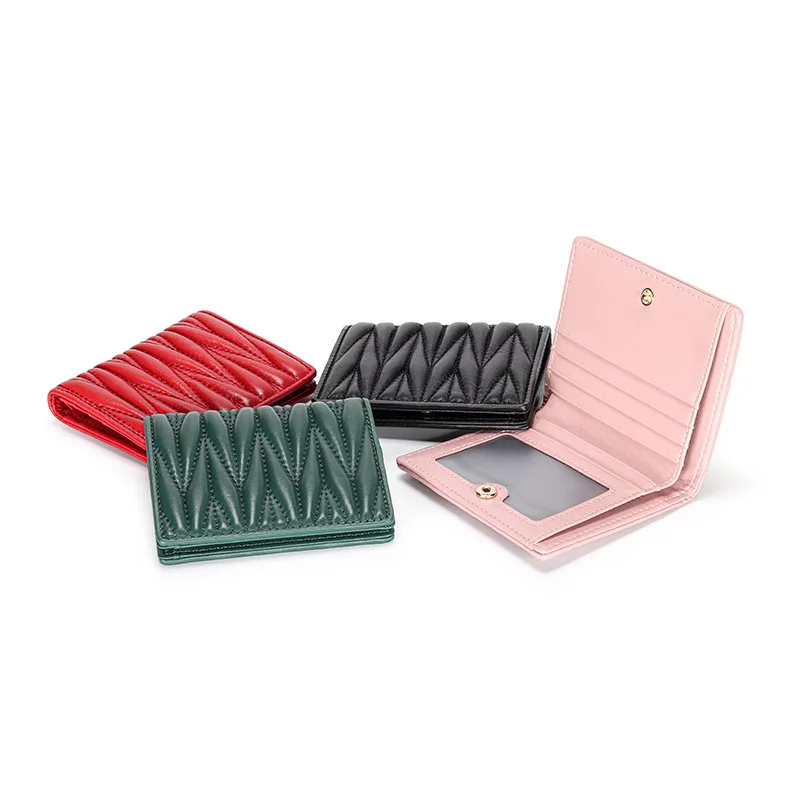 

Short Wallet Women Genuine Leather Solid Color Luxury Brand Sheepskin Small Fashion Purse with Card Holders