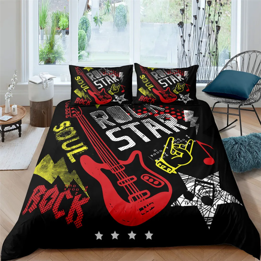 

Music Bedding Set Keyboard Music Note Duvet Cover Queen Size Bed Cover Set Comforter Digital Guitar Bedding Sets