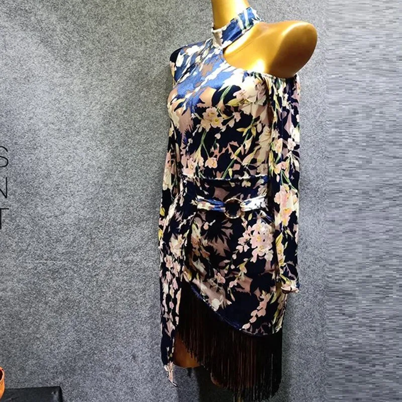 Платья для латиноамериканских танцев с принтом распродажа бархатное платье