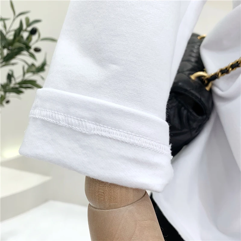 

Autumn Winter Women's Plain Fleeced Cotton Tee Shirt Long Sleeve Crewneck Hole Oversized Pullover Top Large Size