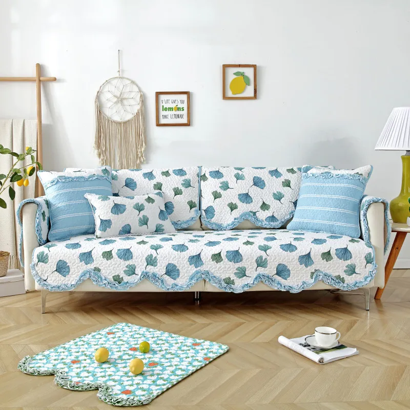 1Piece Four Seasons Universal Cotton Printed Sofa Towel Pastoral Flower Wave Edge Non-Slip Cover Cushion Home | Дом и сад