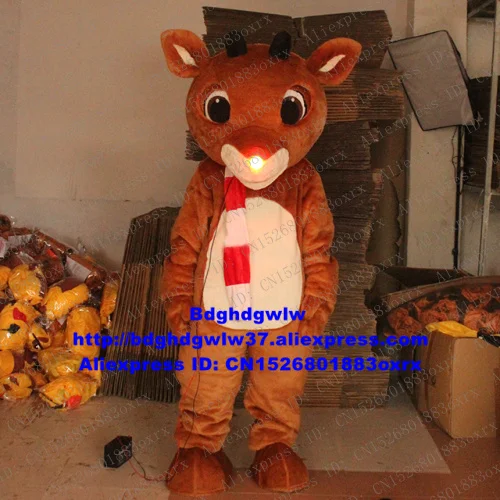 Длинный Меховой олень Rudolph красный нос Чарли Милу талисман костюм персонажа для