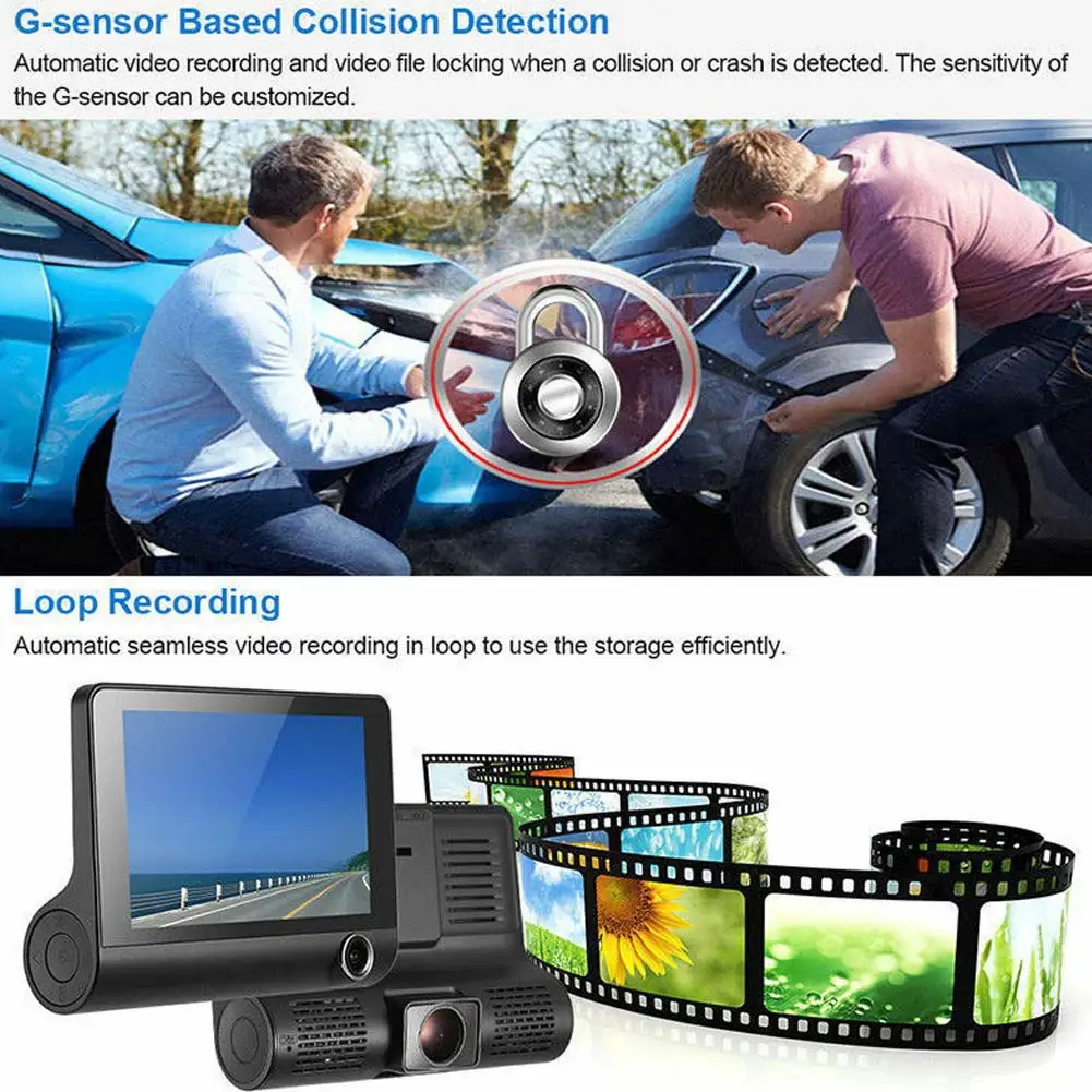 

1080P 4Inch Car DVR Dual Lens Dash Cam Front Rear Video Recorder Camera G-Sensor Recording NJ88