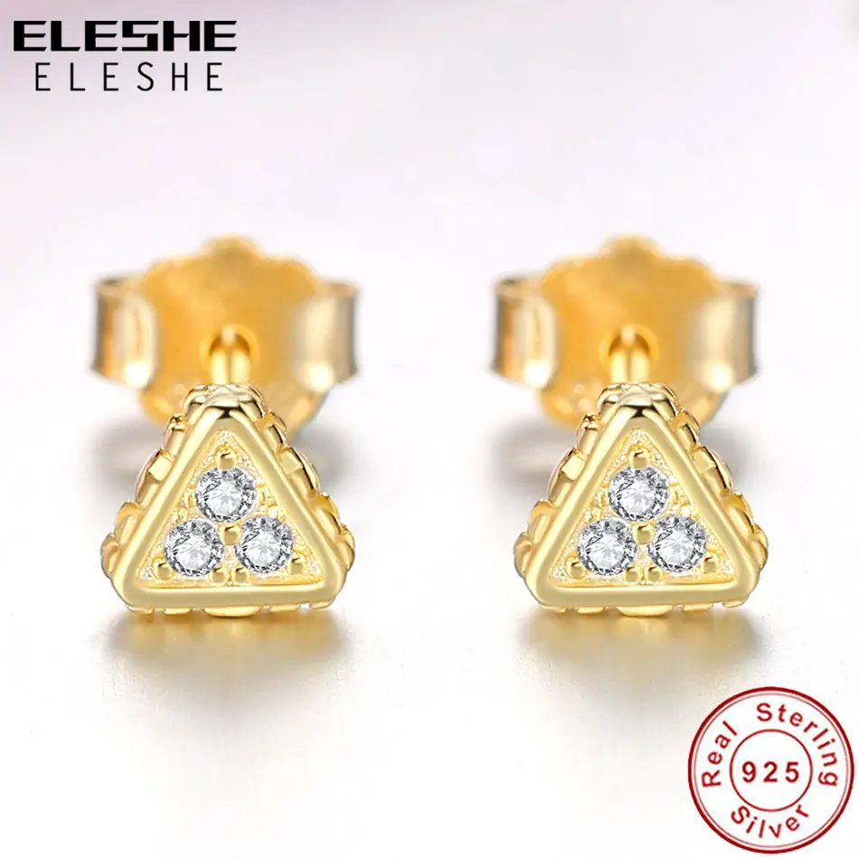 ELESHE, роскошные серьги-гвоздики из желтого золота с кубическим цирконием и кристаллами для женщин, 925 пробы серебряные серьги, свадебные ювелирные изделия