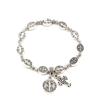 12pcs saint benedict medal alloy beaded bangles for men women christ juses cross virgin mary pendant bracelets c 80