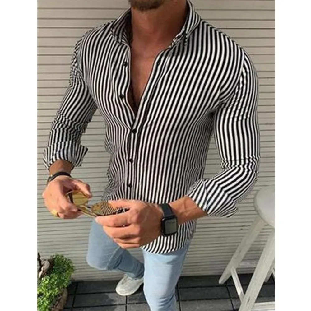 

Fashion Men's Striped Streetwear Casual Shirts Mans Slim Fit Long Sleeve Shirt Clothes Male Tops Men Button Down Tops Blouse