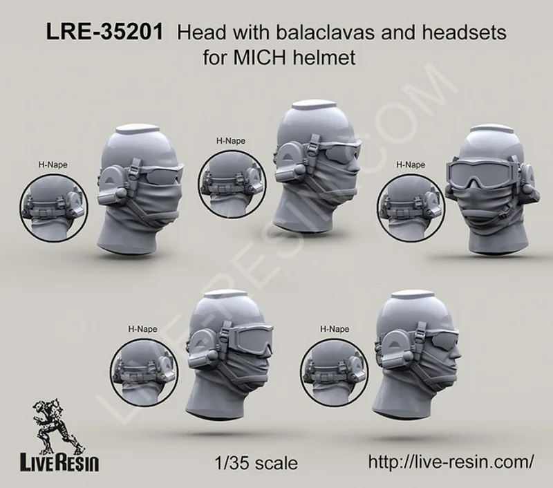 Живая Смола LRE 35201 1/35 головы с балаклавы и гарнитуры для MICH Шлем|Наборы сборки