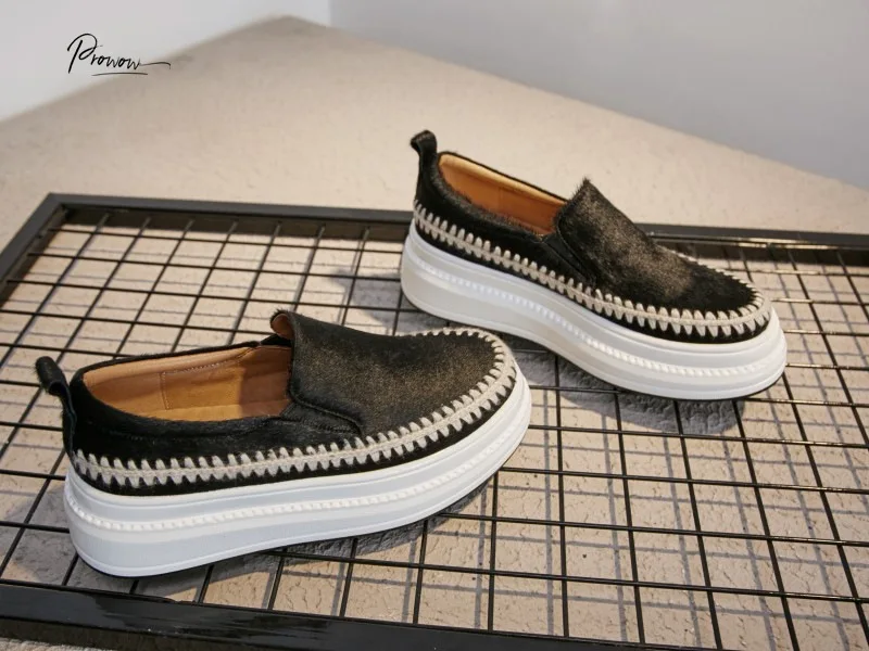 

Prowow New Fashion Black White Women Casual Flat Shoes Round Toe Slip On Shallow Mouth Platform Women Sneakers Flat Shoes Woman