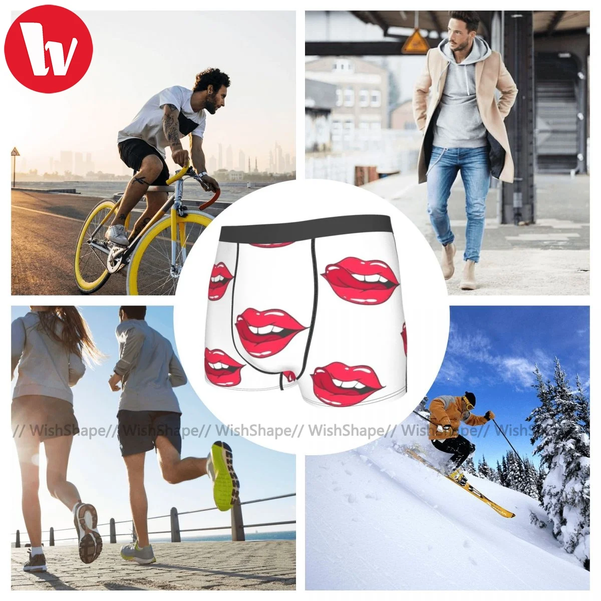 

Lip Underwear Print Polyester Pouch Trunk Hot Men Plain Boxer Brief