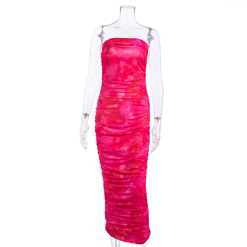 

Strapless Sleeveless Women Dress Sexy High Waist Praty Spring Summer Casual Elegant Bodycon Slim Lady Long Dress Vestido