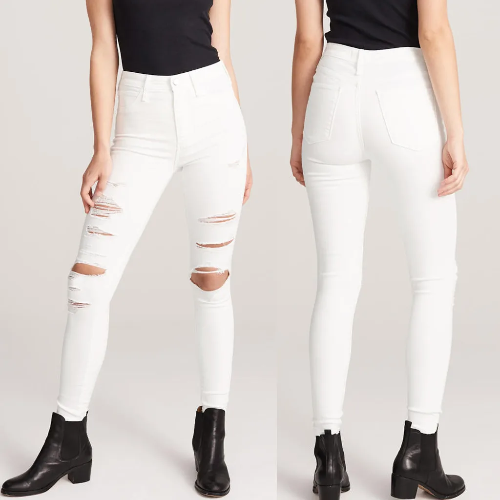 SAGACE высокая талия обтягивающие модные джинсы для женщин с дырками винтажные