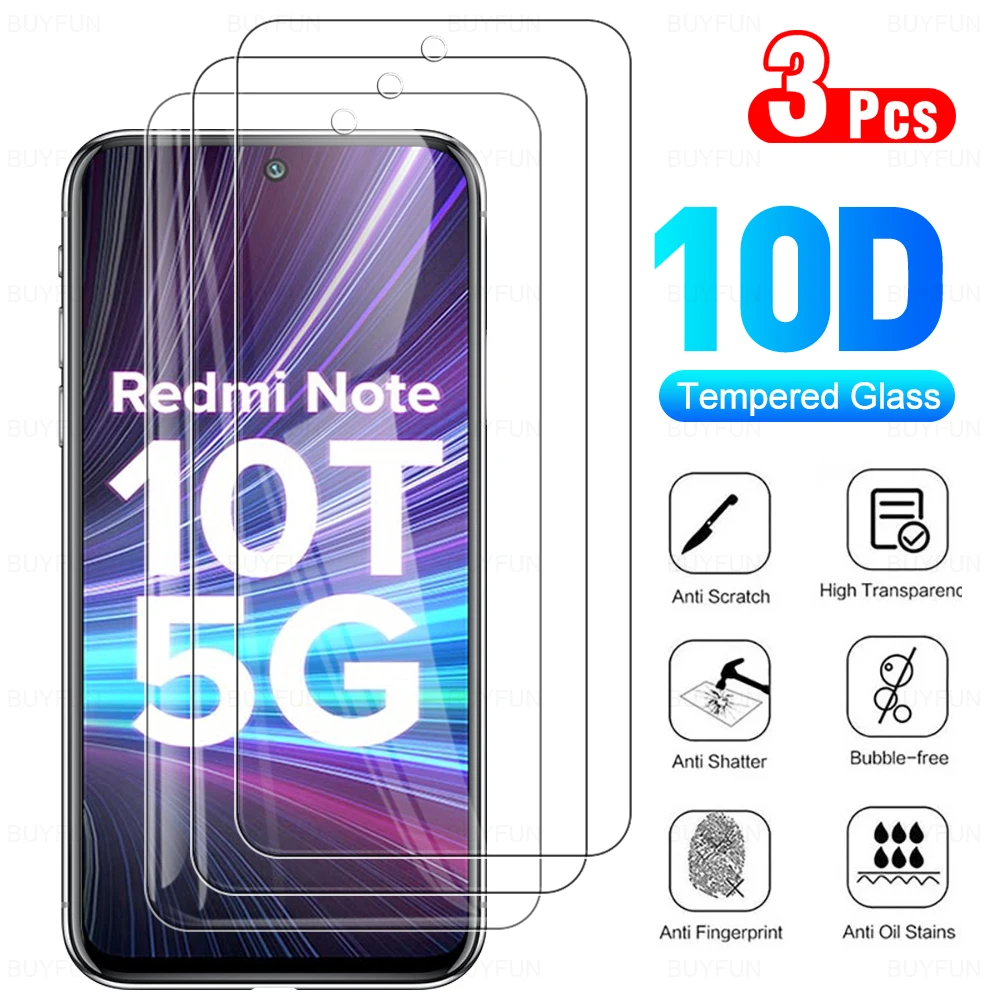 

3Pcs Protective Glass For Xiaomi Redmi Note 10T 5G 10 5G 10 10S 10 Pro 10 Pro Max 1000D Clear Tempered Film On For Note 10T 5G