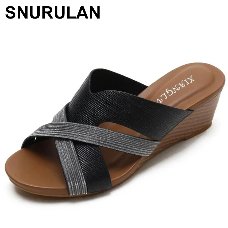 

SNURULAN Fish Mouth Wedge Sandals Female 2021 Summer New Style Bohemian Folk Style Retro Roman Fashion Platform Platform Shoes