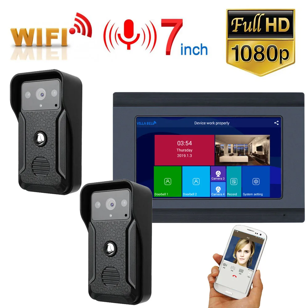 7 дюймовый монитор, Wi-Fi, Беспроводной видео-дверной звонок видео домофон 1080P Камера Системы Android IOS APP