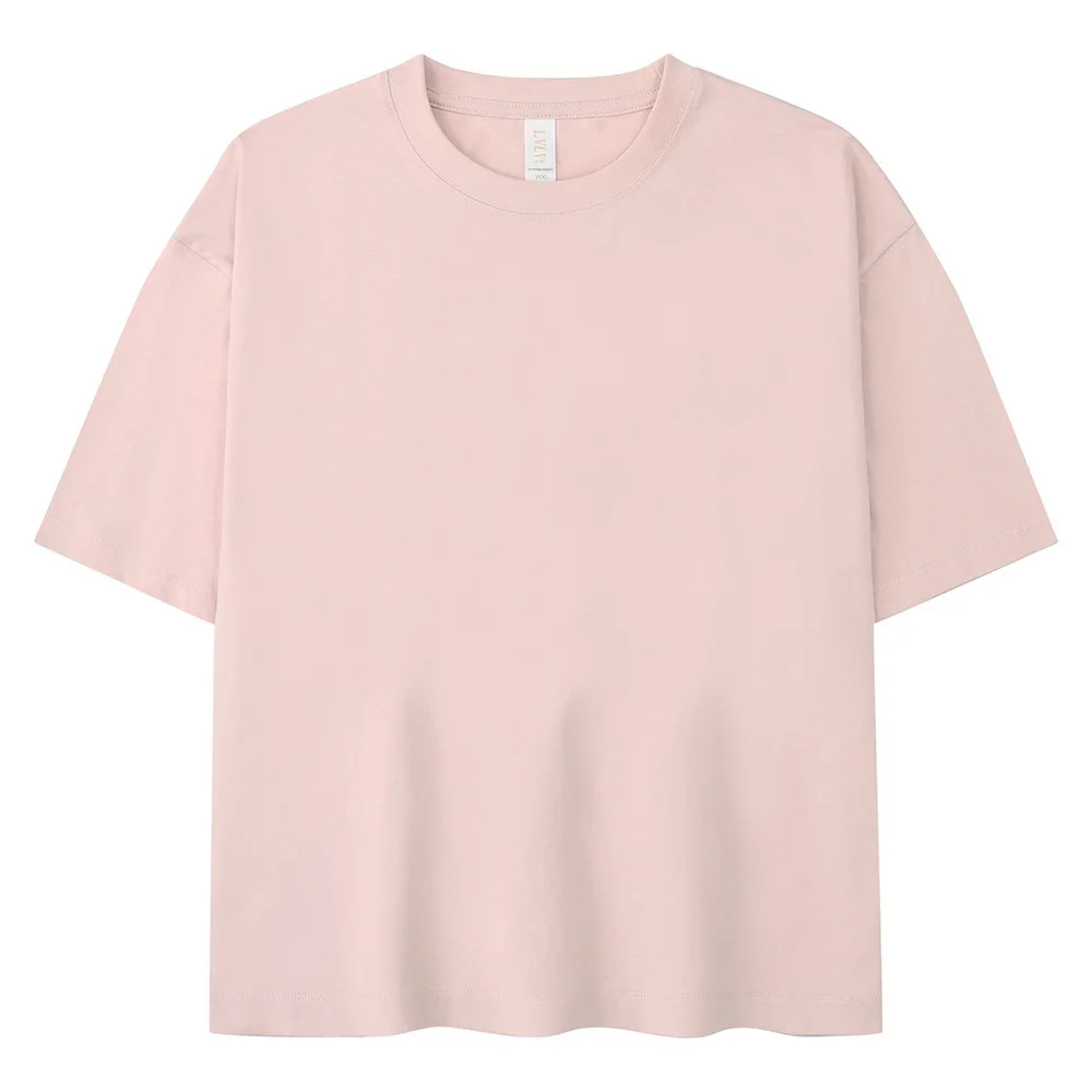 

Women 100%Cotton Crew Neck Loose Fit Oversized Boyfriend Tee Drop Shoulder Girl's Solid Short T-shirts