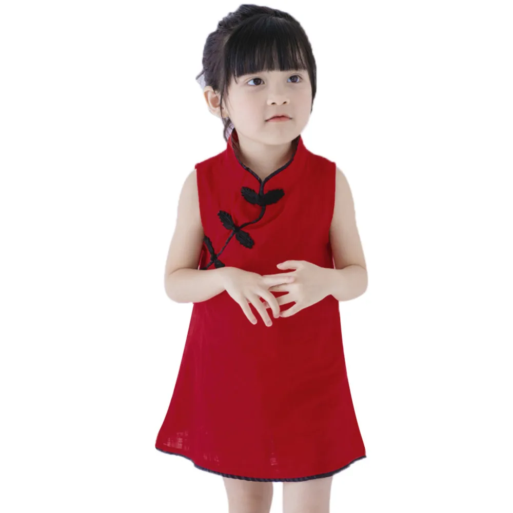 Детское платье из хлопка и льна без рукавов с цветочным принтом | Детская одежда