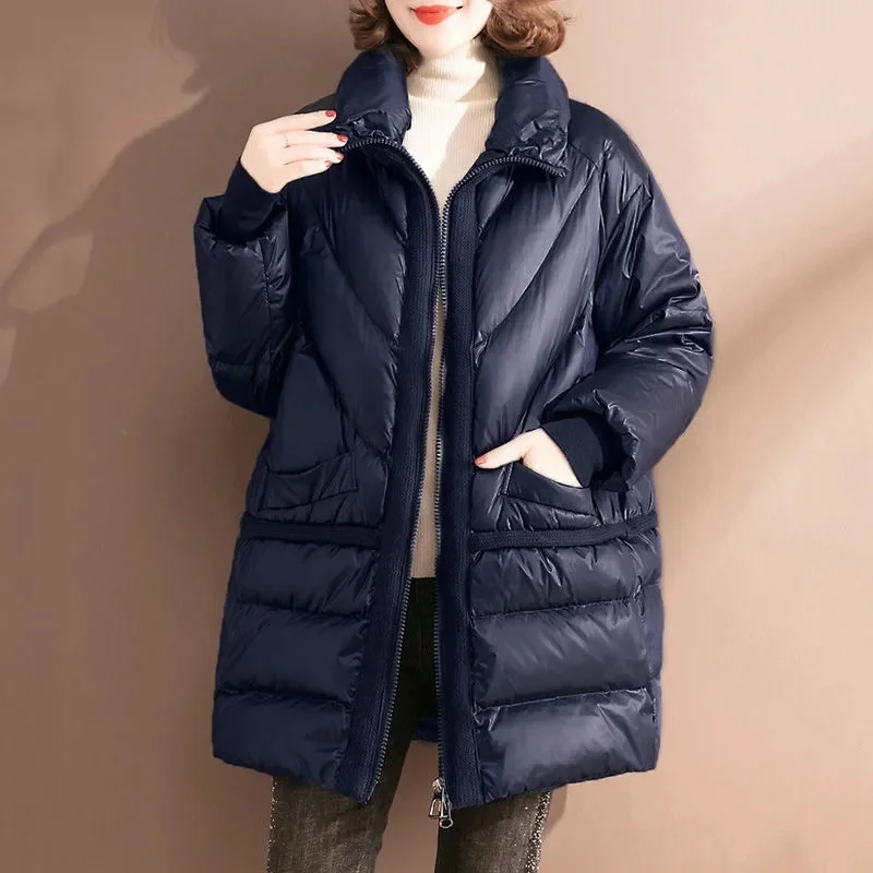 Eleghant Women Down Cotton Coat 2022 Winter New Fashion Temperament Mid-length Jacket Female Casual Thin Padded Jacket tops A15
