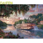 5D алмазная вышивка сделай сам, полностью круглая алмазная живопись, вышивка крестиком, полная квадратная Алмазная мозаика, река, лодка, Финишное дерево, страна