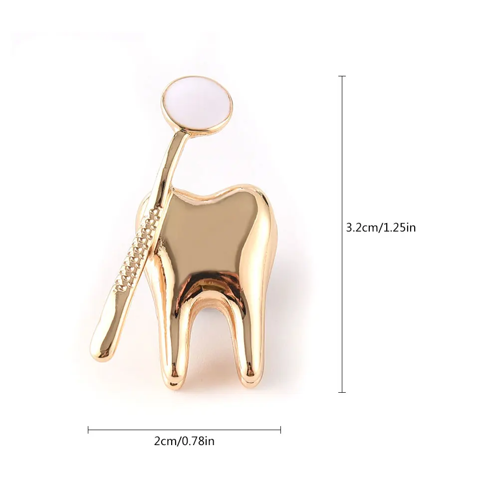 2 Color Classic Medical Cute Tooth Shape Brooch Zinc Alloy Gold Color Pin Dentist Nurse Enamel Pins Backpack Badge Women Gift images - 6