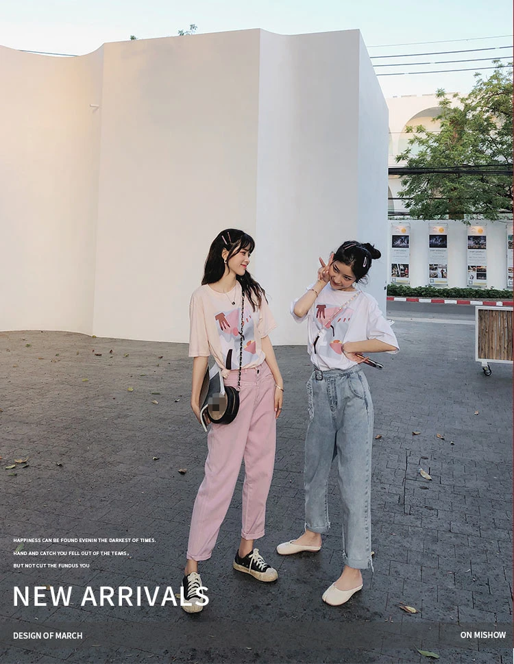 Mishow Женская летняя футболка с коротким рукавом Harajuku Мультяшные футболки эстетические Хлопковые женские свободные корейские футболки MX19B3338