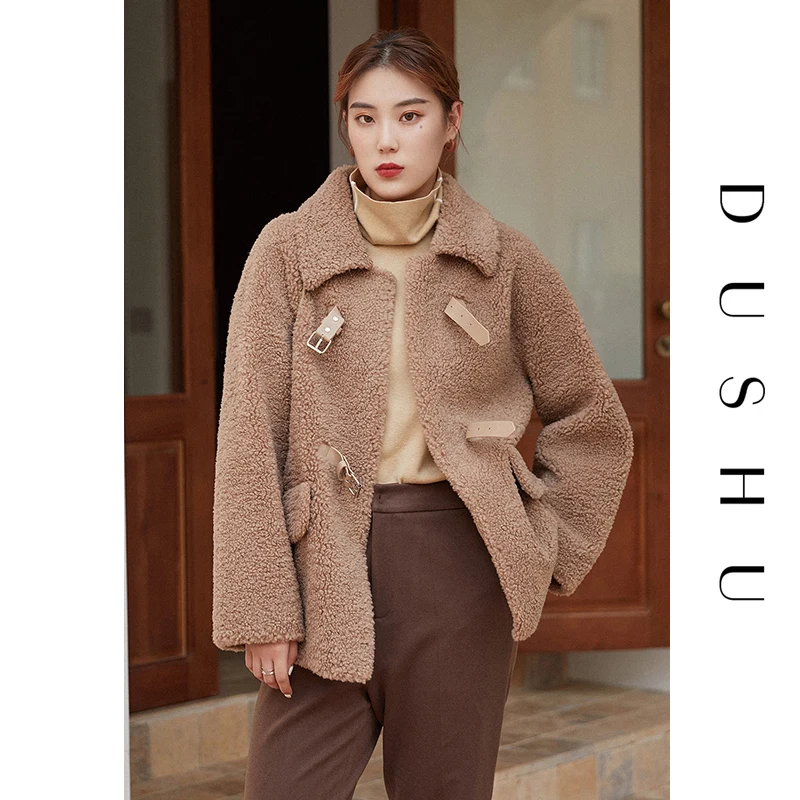 

DUSHU Plus Size Short Too Faced Lamb Fur Coat Women Casual Faux Fur Teddy Jacket Autumn Winter Elegant Wram Female Plush Coat