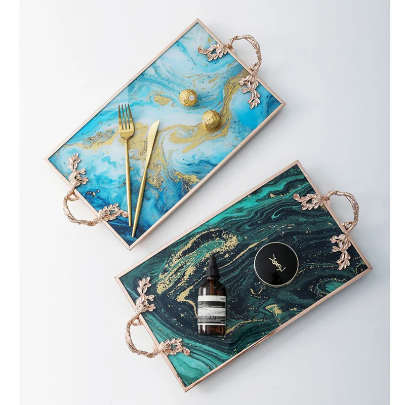 

Роскошная мраморная стеклянная тарелка в скандинавском стисветильник для фруктов, бытовые инструменты для макияжа, хранение ювелирных изд...