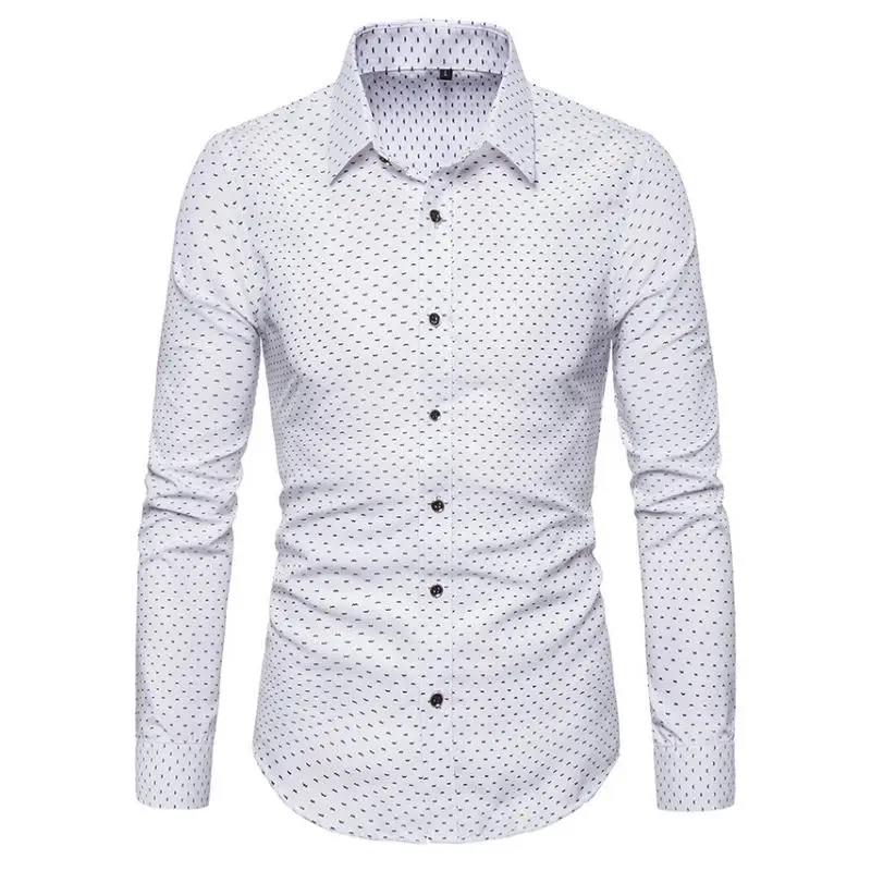 Мужская повседневная однотонное с длинным рукавом рубашка приталенная мужская