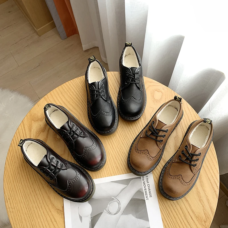 

Womens Derby Shoes Casual Female Sneakers Round Toe Flats British Style All-Match Leather New Dress Cross Preppy Retro Rubber