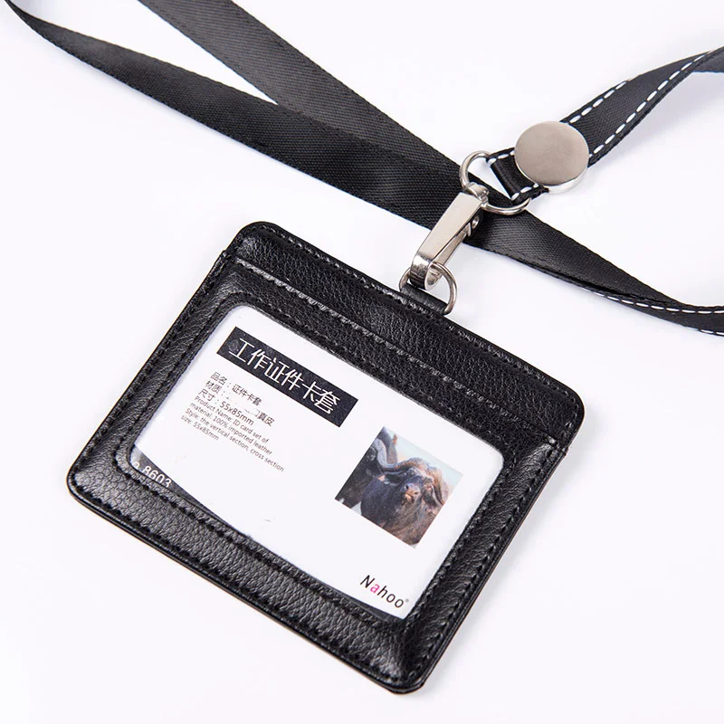 

Practical Super Quality Genuine Leather Business ID Card Holder Badge License With Lanyard Multi-Color Options (Standard Size)