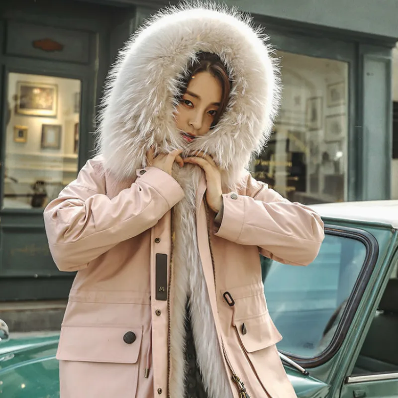 Зимнее пальто женская парка из натурального меха Женская длинная куртка Женское